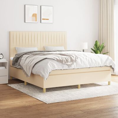 vidaXL Boxspring met matras stof crèmekleurig 160x200 cm