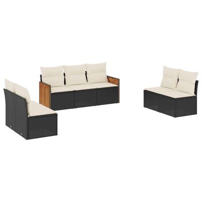 vidaXL 7-delige Loungeset met kussens poly rattan zwart