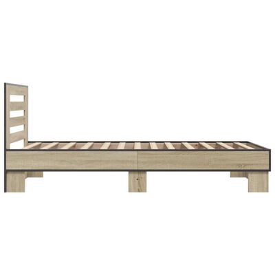 vidaXL Bedframe bewerkt hout en metaal sonoma eikenkleurig 90x190 cm