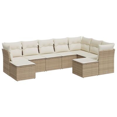 vidaXL 9-delige Loungeset met kussens poly rattan beige