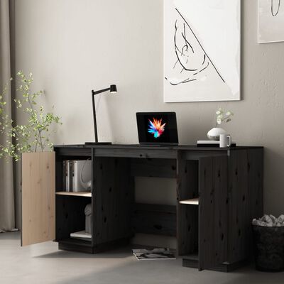 vidaXL Bureau 140x50x75 cm massief grenenhout zwart