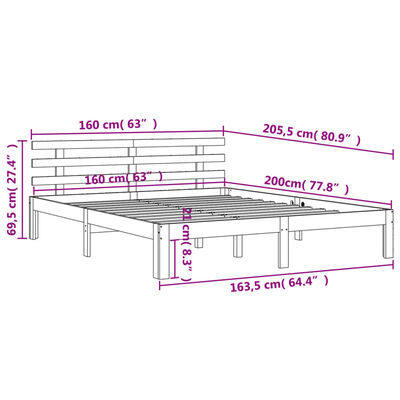 vidaXL Bedframe zonder matras massief grenenhout wasbruin 160x200 cm