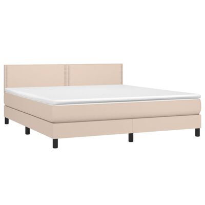 vidaXL Boxspring met matras kunstleer cappuccinokleurig 160x200 cm