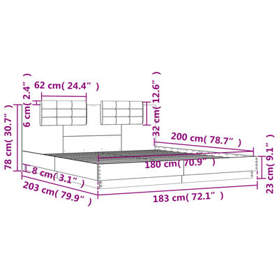 vidaXL Bedframe met hoofdeinde bewerkt hout grijs sonoma 180x200 cm