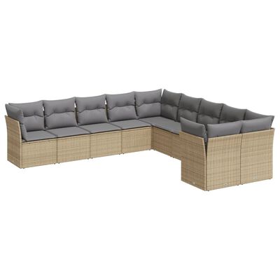 vidaXL 10-delige Loungeset met kussens poly rattan beige