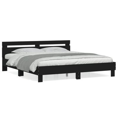 vidaXL Bedframe met hoofdeinde bewerkt hout zwart 200x200 cm