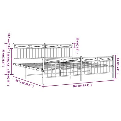 vidaXL Bedframe met hoofd- en voeteneinde metaal zwart 200x200 cm