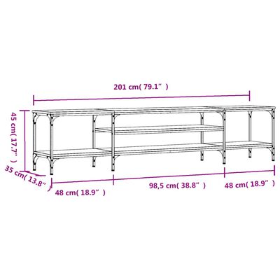 vidaXL Tv-meubel 201x35x45 cm bewerkt hout en ijzer bruin eikenkleur