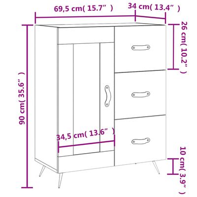 vidaXL Dressoir 69,5x34x90 cm bewerkt hout gerookt eikenkleurig