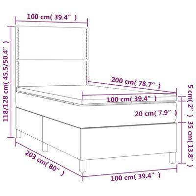 vidaXL Boxspring met matras en LED stof crèmekleurig 100x200 cm