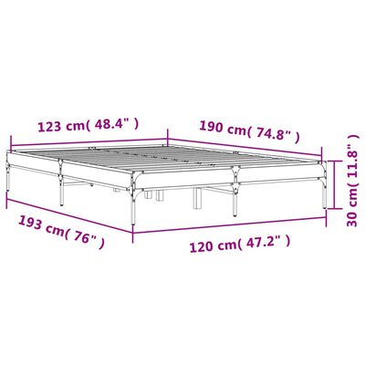 vidaXL Bedframe bewerkt hout metaal sonoma eikenkleurig 120x190 cm