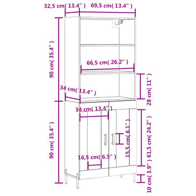 vidaXL Hoge kast 69,5x34x180 cm bewerkt hout betongrijs