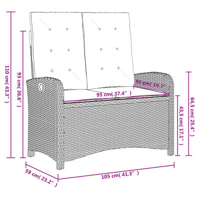 vidaXL 2-delige Tuinset met kussens poly rattan zwart