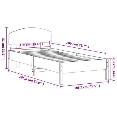 vidaXL Bedframe zonder matras massief grenenhout wasbruin 100x200 cm