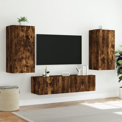 vidaXL 8-delige tv-wandmeubelset met LED bewerkt hout gerookt eiken