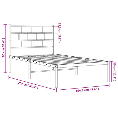 vidaXL Bedframe met hoofdbord metaal zwart 100x200 cm