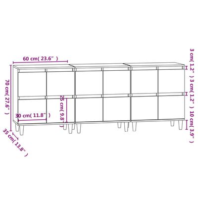 vidaXL Dressoirs 3 st 60x35x70 cm bewerkt hout betongrijs