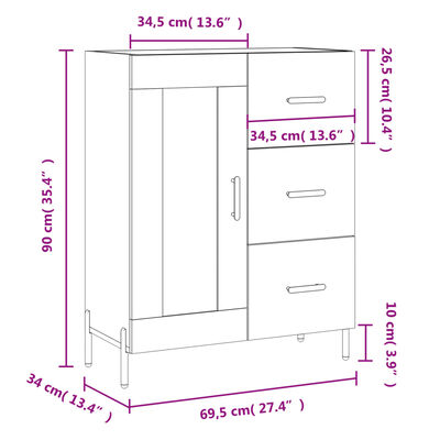 vidaXL Dressoir 69,5x34x90 cm bewerkt hout hoogglans wit