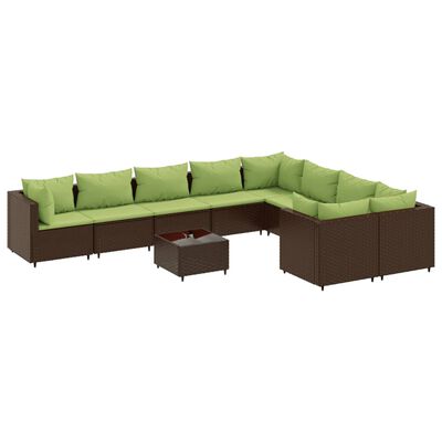 vidaXL 10-delige Loungeset met kussens poly rattan bruin