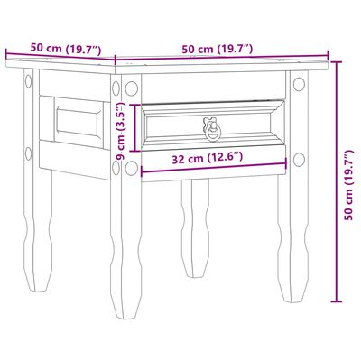 vidaXL Bijzettafel Corona 50x50x50 cm massief grenenhout