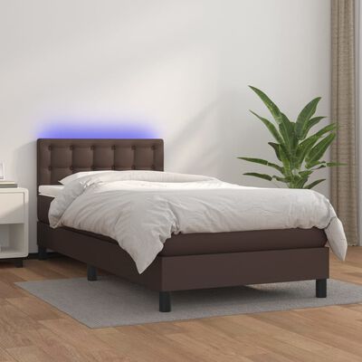 vidaXL Boxspring met matras en LED kunstleer bruin 90x200 cm