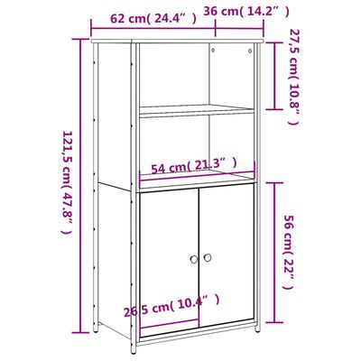 vidaXL Hoge kast 62x36x121,5 cm bewerkt hout zwart