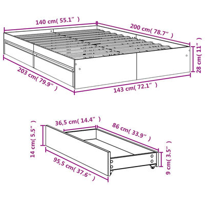 vidaXL Bedframe met lades bewerkt hout sonoma eikenkleurig 140x200 cm