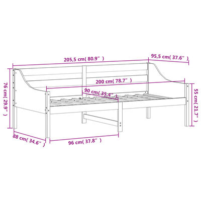 vidaXL Slaapbank zonder matras 90x200 cm massief grenenhout wit