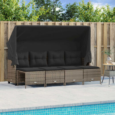 vidaXL 5-delige Loungeset met kussens poly rattan grijs