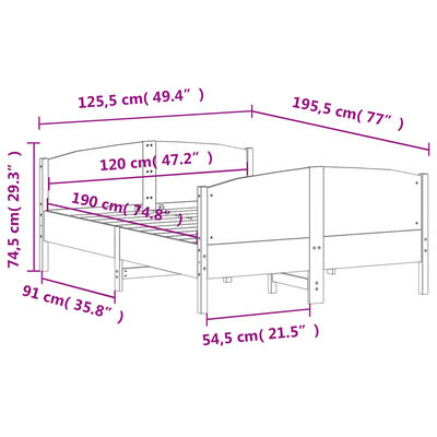 vidaXL Bedframe zonder matras massief grenenhout 120x190 cm