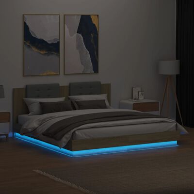 vidaXL Bedframe met hoofdbord en LED sonoma eikenkleurig 160x200 cm