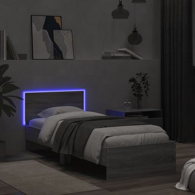 vidaXL Bedframe met hoofdbord en LED grijs sonoma eikenkleur 90x190 cm