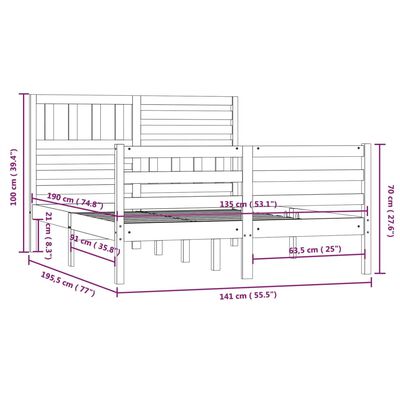 vidaXL Bedframe massief hout 135x190 cm