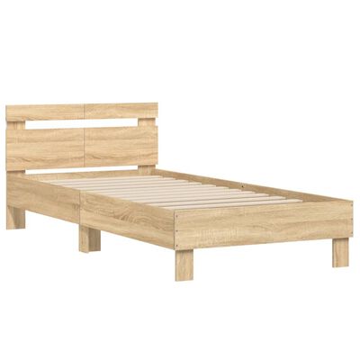 vidaXL Bedframe met hoofdbord en LED sonoma eikenkleurig 100x200 cm