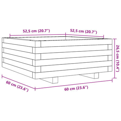 vidaXL Plantenbak 60x60x26,5 cm massief grenenhout wit