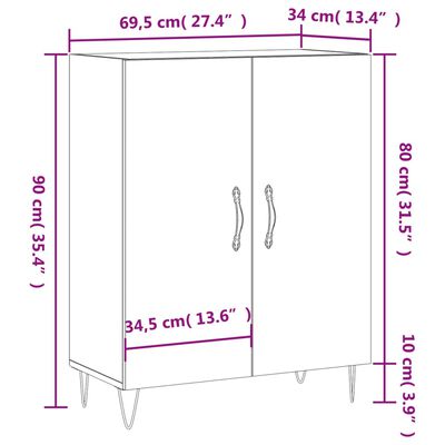 vidaXL Dressoir 69,5x34x90 cm bewerkt hout betongrijs