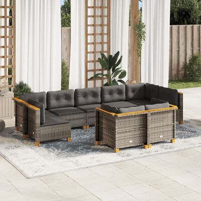 vidaXL 9-delige Loungeset met kussens poly rattan grijs