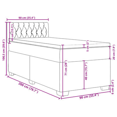 vidaXL Boxspring met matras stof lichtgrijs 90x200 cm