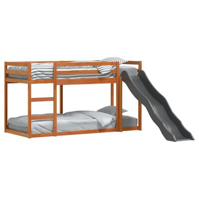 vidaXL Stapelbed met glijbaan en ladder grenenhout wasbruin 90x190 cm