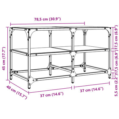 vidaXL Salontafel met transparant glazen blad 78,5x40x45 cm staal