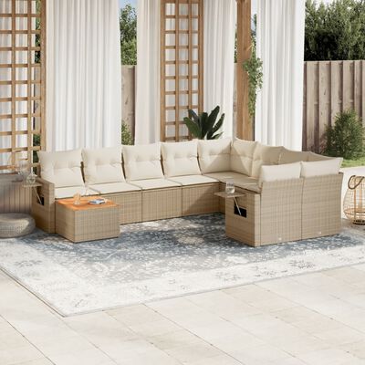 vidaXL 10-delige Loungeset met kussens poly rattan beige