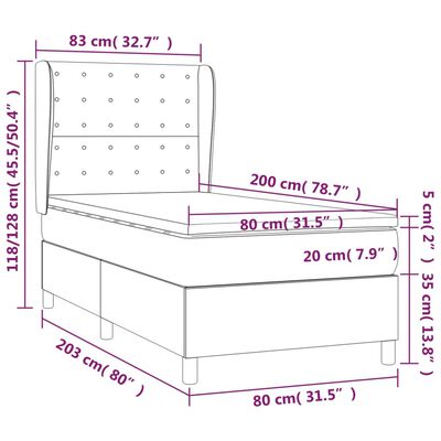 vidaXL Boxspring met matras fluweel lichtgrijs 80x200 cm