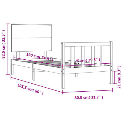 vidaXL Bedframe met hoofdbord massief hout zwart