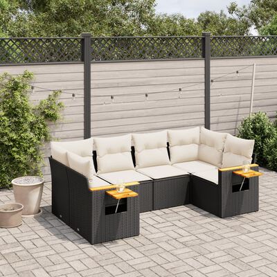 vidaXL 6-delige Loungeset met kussens poly rattan zwart