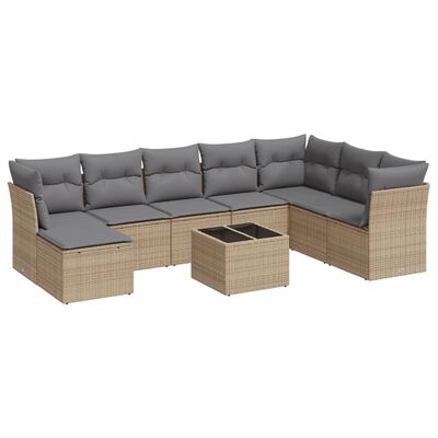 vidaXL 9-delige Loungeset met kussens poly rattan beige