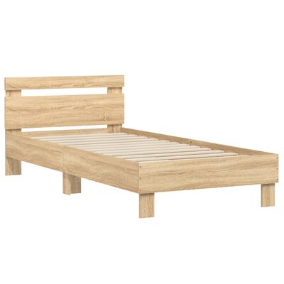 vidaXL Bedframe met hoofdbord en LED sonoma eikenkleurig 90x200 cm