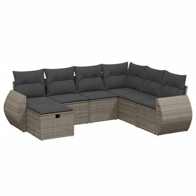 vidaXL 7-delige Loungeset met kussens poly rattan grijs