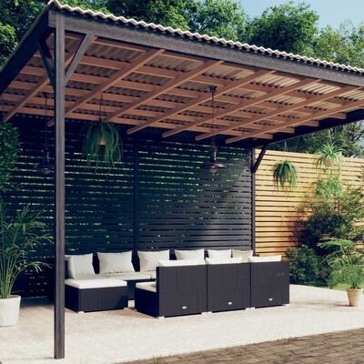 vidaXL 10-delige Loungeset met kussens poly rattan zwart