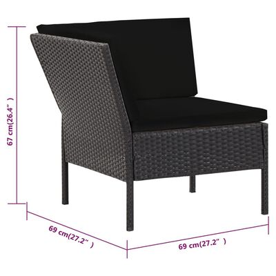 vidaXL 6-delige Loungeset met kussens poly rattan zwart