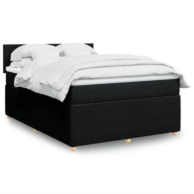 vidaXL Boxspring met matras stof zwart 140x200 cm